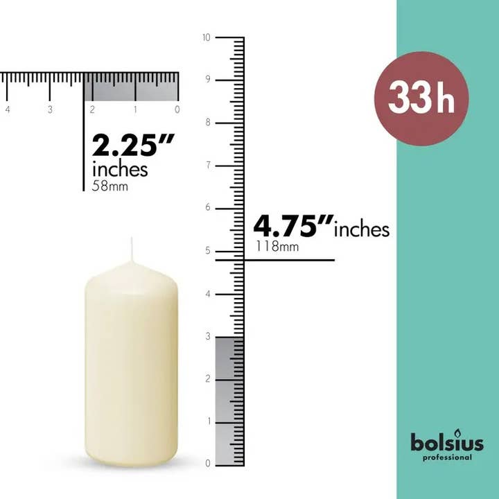 BOLSIUS - Wholesale Pillar Candle - 2.25 X 4.75" Unscented Pillar Candles Long Burning - Ivory1