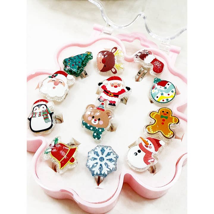 Bagues de Noël ajustables colorées et mignonnes pour enfants pour la vente par Love and Repeat