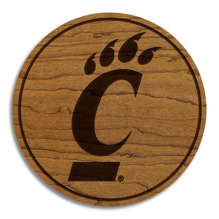 University of Cincinnati Bearcat C Coaster – Crafted from Cherry or Maple Wood – Cincinnati Bearcats for wholesale by LazerEdge