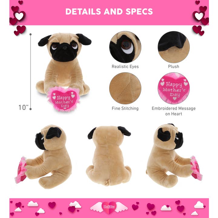 Cota Global - Vendita all'ingrosso Peluche - Bambini e neonati - Cuore di peluche per la festa della mamma - Peluche - Cane Carlino 10"