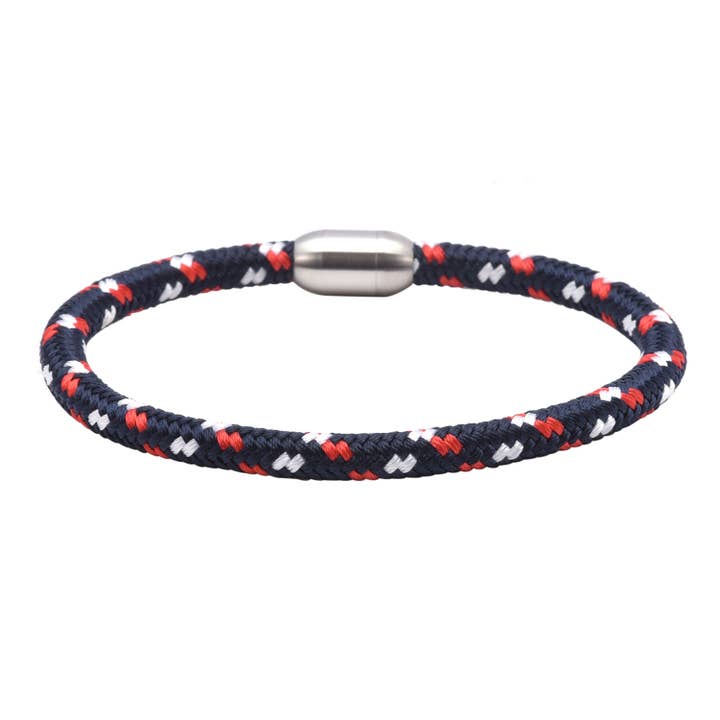 Bracelet corde bleu blanc rouge et acier pour la vente par SIXTY STONES