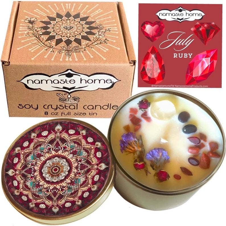 Namaste Home - Wholesale Bath & Body Set - July Birthstone Spa Set, Pampering Gift Set, Gift for Mom, Daughter, Ruby Birthstone, Sage Smudge, Candle, Soap, Bath Bo1