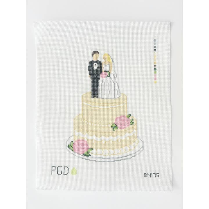 Gâteau de mariage (roses roses) toile de tapisserie peinte à la main pour la vente par Perrin Gentry Designs