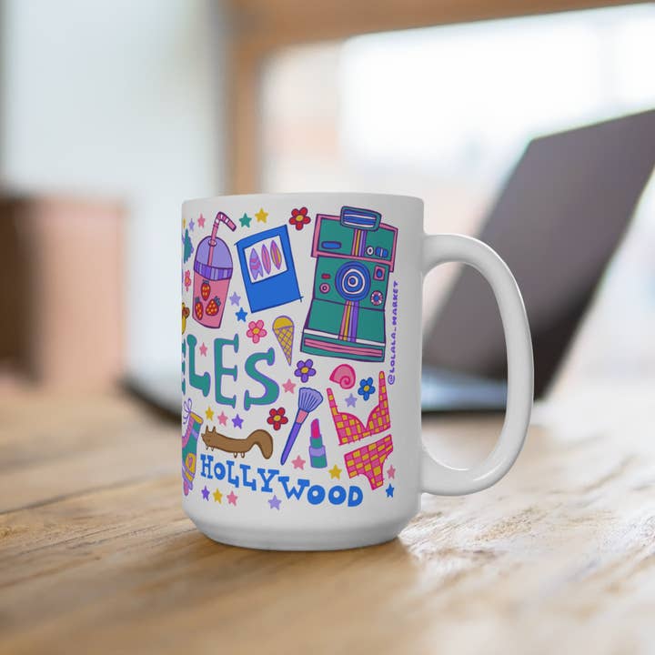 LOLALA - Your California Happiness Market 💛 - Wholesale Coffee Mug - Los Angeles FUN Coffee Mug (15oz, teal)