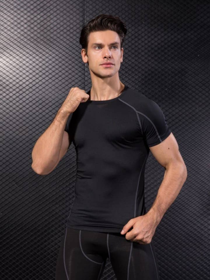 Active by Anna-Kaci - Wholesale Athletic top – men's - Men's Compression Short Sleeve Athletic T-Shirt1