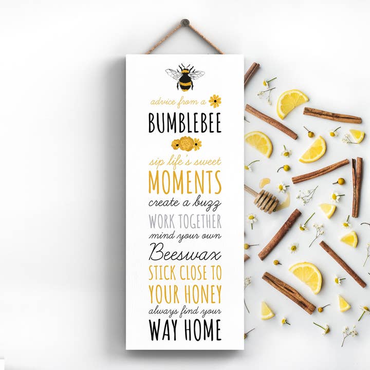 Targa decorativa in legno a tema «Advice from a bee» per la vendita all'ingrosso da parte di Vivid Squid Wholesale