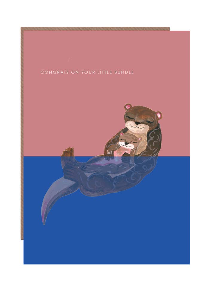 'Otter and Cub' New Baby Greetings Card for wholesale by Hutch Cassidy