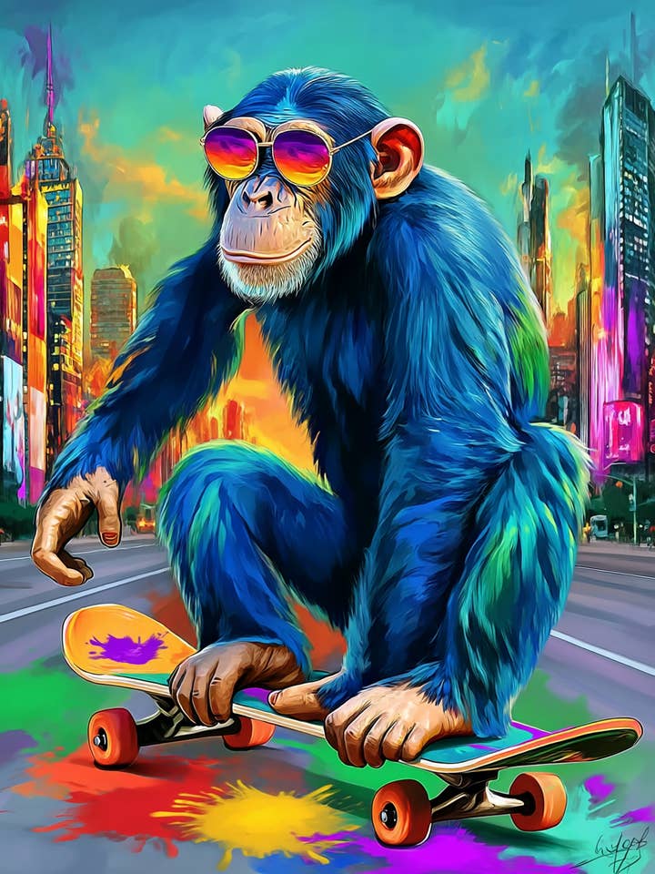 Skater Chimp Pop Art – Canvas Wall Art Print for wholesale by StickerMoo