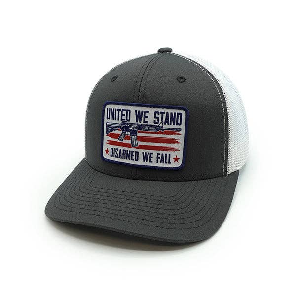 Shield Republic - Wholesale Trucker Hat - Men's - United We Stand Disarmed We Fall Woven Patch Hat