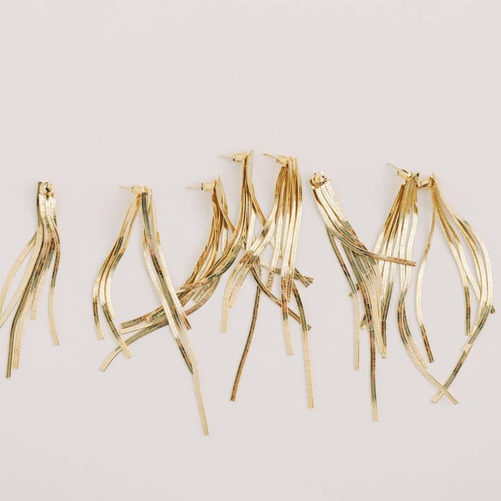 St Armands Designs of Sarasota - Wholesale Dangle earrings - Skinny Gold Cascading Tassel Minimalist Statement Earrings5