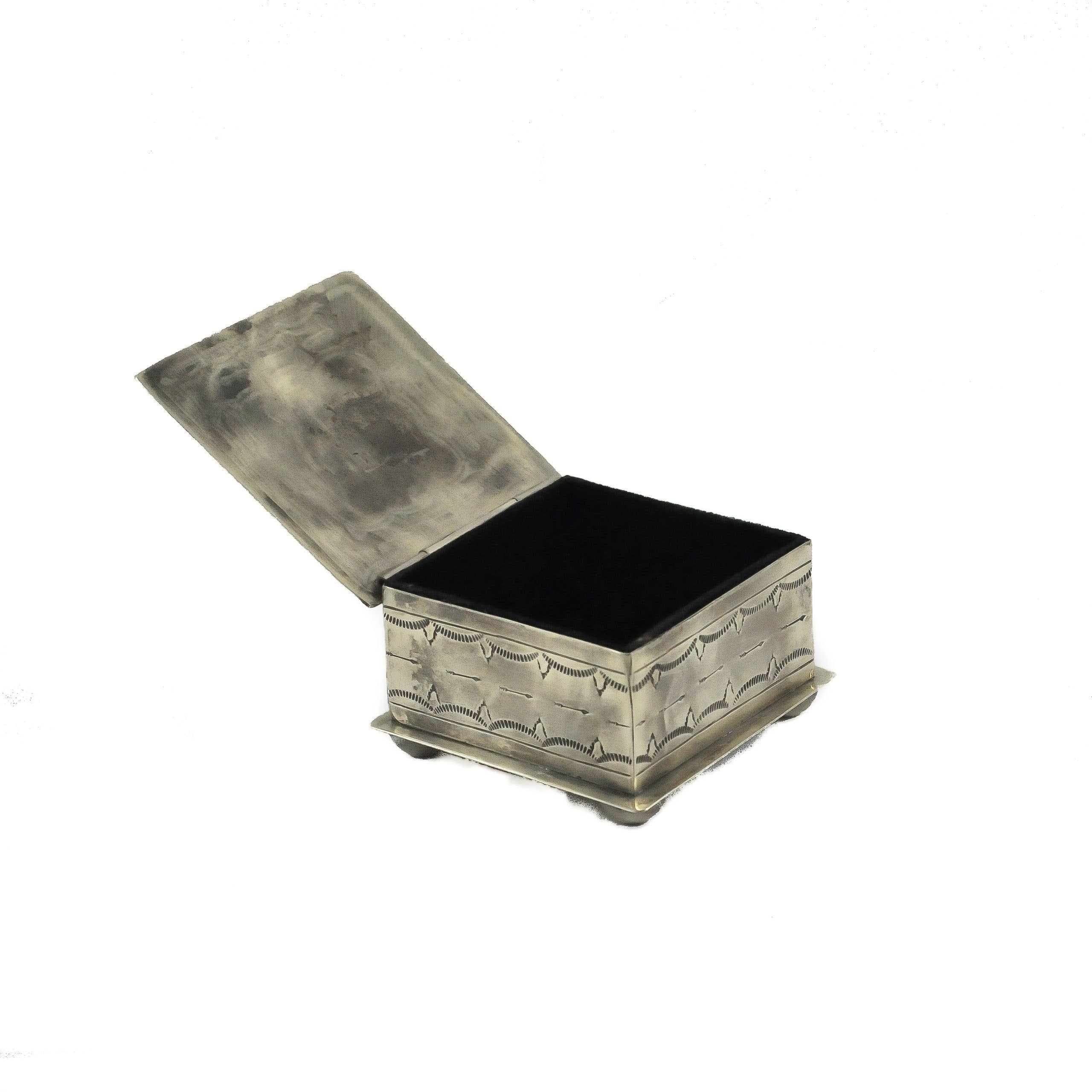 J.Alexander Rustic Silver - Wholesale Decorative Box - WJA-016-2-T  SQUARE STAMPED BOX W/ TURQ CROSS2