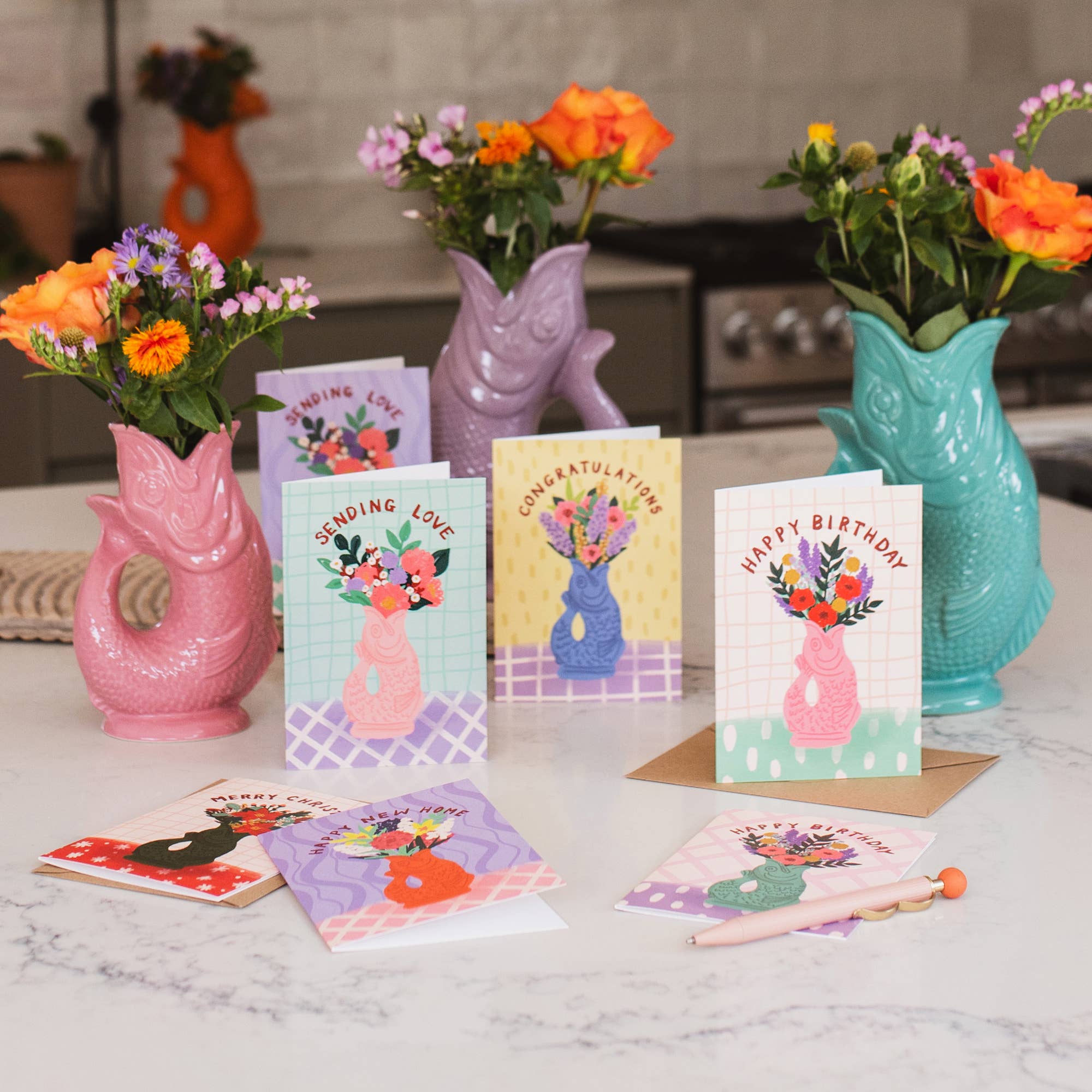 Jessie Maeve Studio - Wholesale Birthday Card - Gluggle Jug Pink Birthday Card4