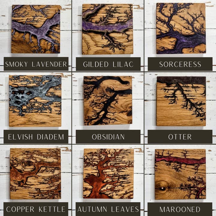 Wildflower Designs - Wholesale Cheese board - Handmade Lichtenberg Oak Epoxy Resin Cheese and Wine Set2