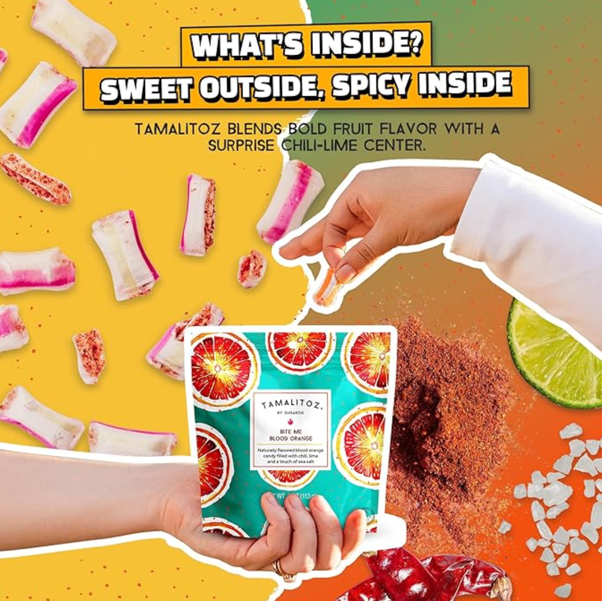 Sugarox Candy Studio LLC - Venta al por mayor Golosinas duras - MORDEME SANGRE NARANJA TAMALITOZ 12CT1