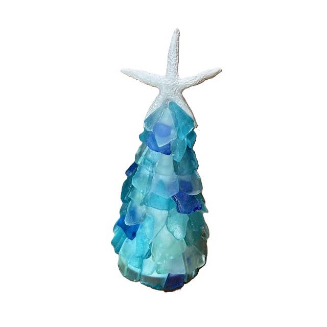 A SEAGLASS CREATION/SALTY SIGNS DESIGNS - Wholesale Christmas Decoration - Mini Seaglass Christmas Tree No Lights Resin Starfish, 6 in7