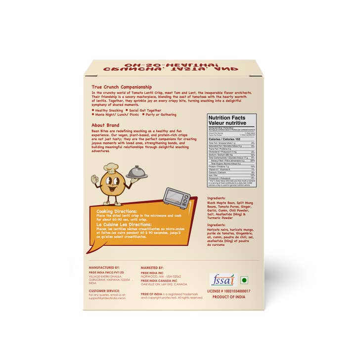 PRIDE INDIA BRANDS - Wholesale Chips - Bean Bites Savory Tomato Lentil Crisp 3.53 Oz1