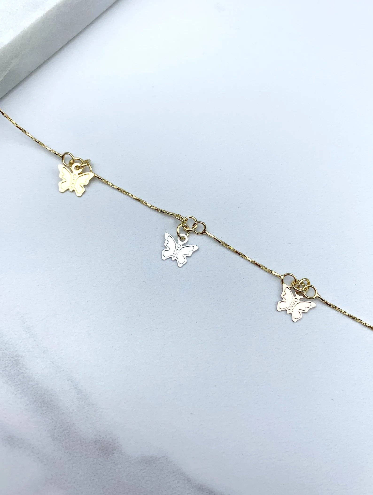 Luxus Accessories - Wholesale Anklet - 18k Gold Filled Three Color Silver Butterfly Anklets4