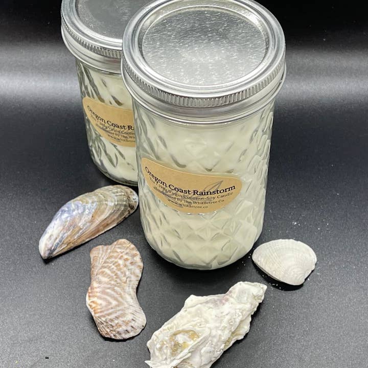 Oregon Coast Rainstorm Wood Wick Candle | Coconut Soy Wax | Crackling Wick | Scented Candle | Jasmine Candle for wholesale by The Whiffletree Co