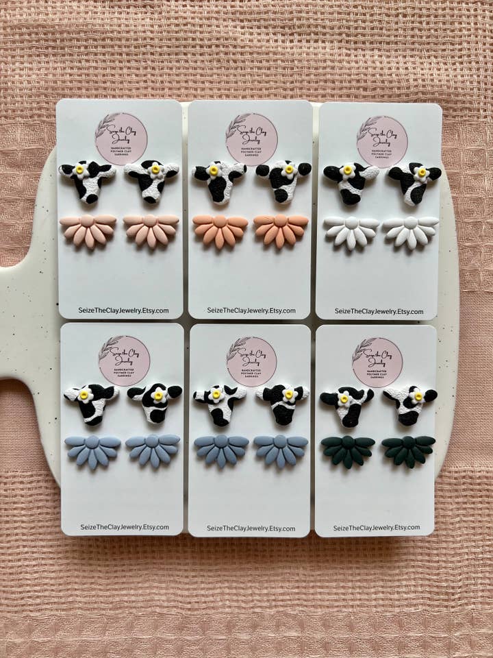Clay Ohrstecker Kuh für den Großhandel von SeizeTheClayJewelry