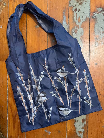 Kasey Melissa Art - Wholesale Tote Bag - Women's - Chickadee and Pussywillows | Packable Tote Bag2