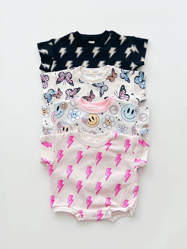 Lucky Panda Kids - Wholesale Bodysuit (Non-Footed) - Baby - Short Sleeve Bubble Romper | Pink Bolts12