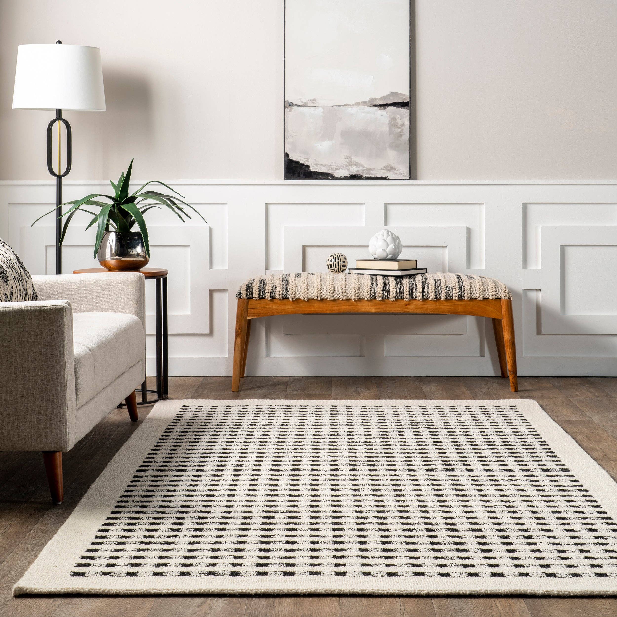 Ivory Adahlia Checkered Wool Area Rug for wholesale on Faire6