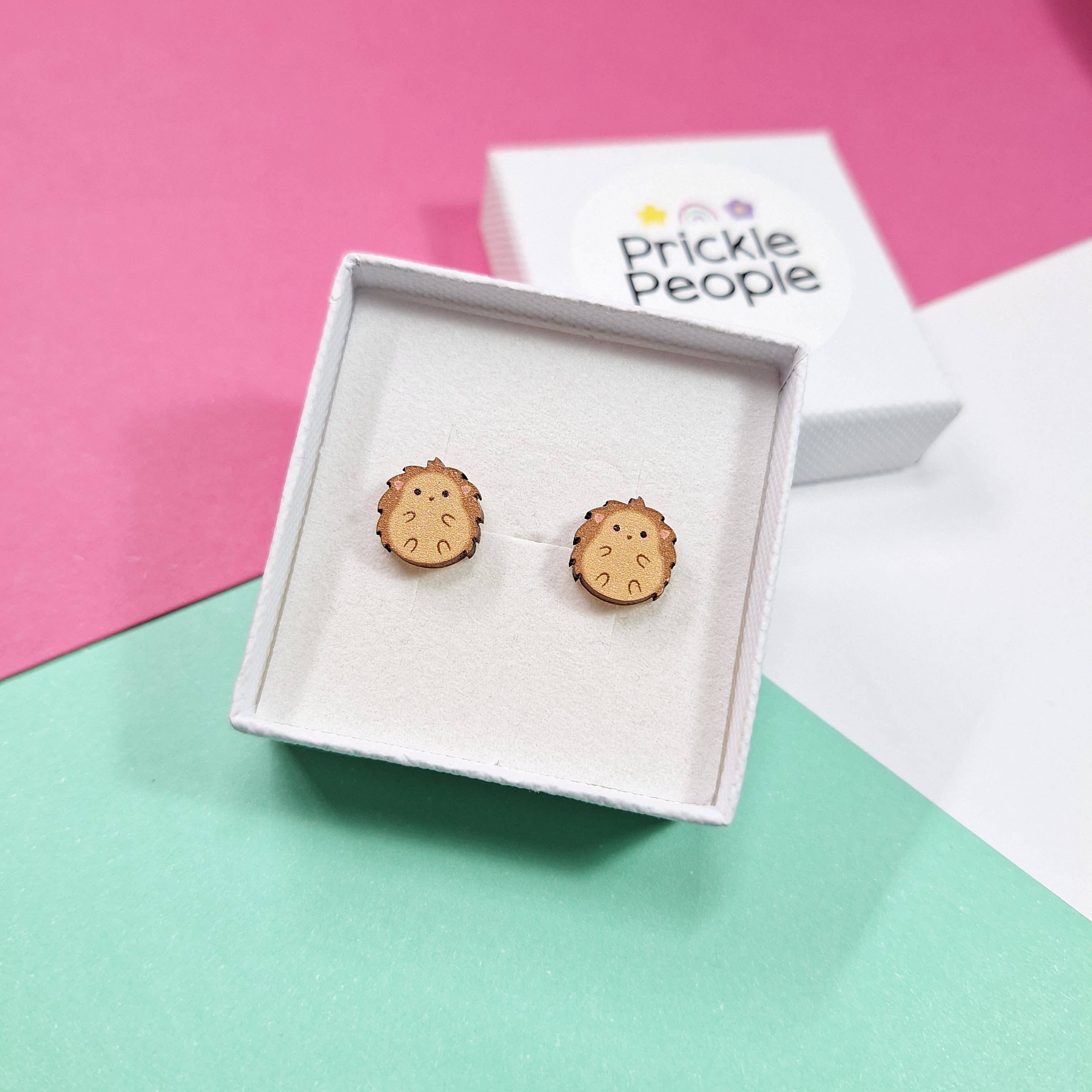 Prickle People - Wholesale Stud/Post Earrings - Hedgehog Stud Earrings Handmade Eco Wood3