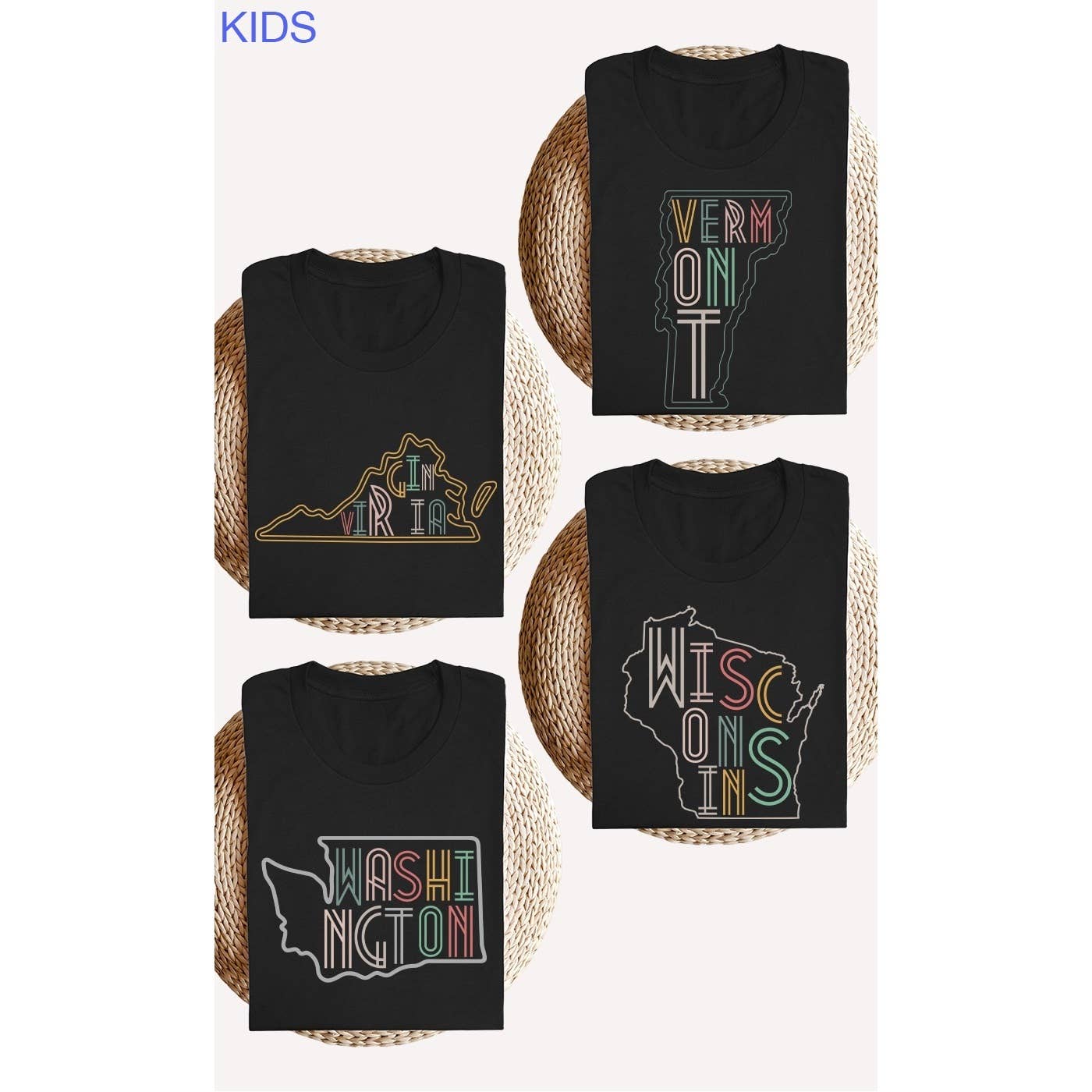 Kids By Kissed Apparel - Vente T-shirt sérigraphié – enfant - T-shirts graphiques Neon State Shape pour enfants11