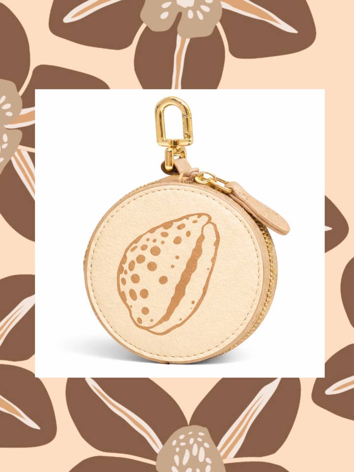 Tiger Cowrie Leather Keychain Pouch for wholesale by The Coconut Collective