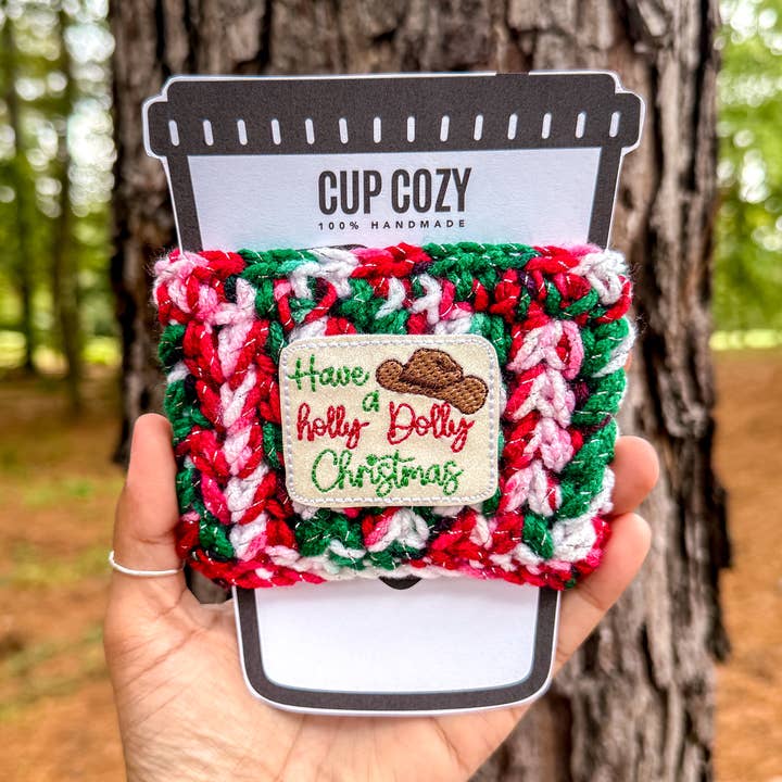 WanderlustBee - Wholesale Drink Huggers & Koozies - Have a Holly Dolly Christmas Cozy / Holiday Cozy / Stocking 0