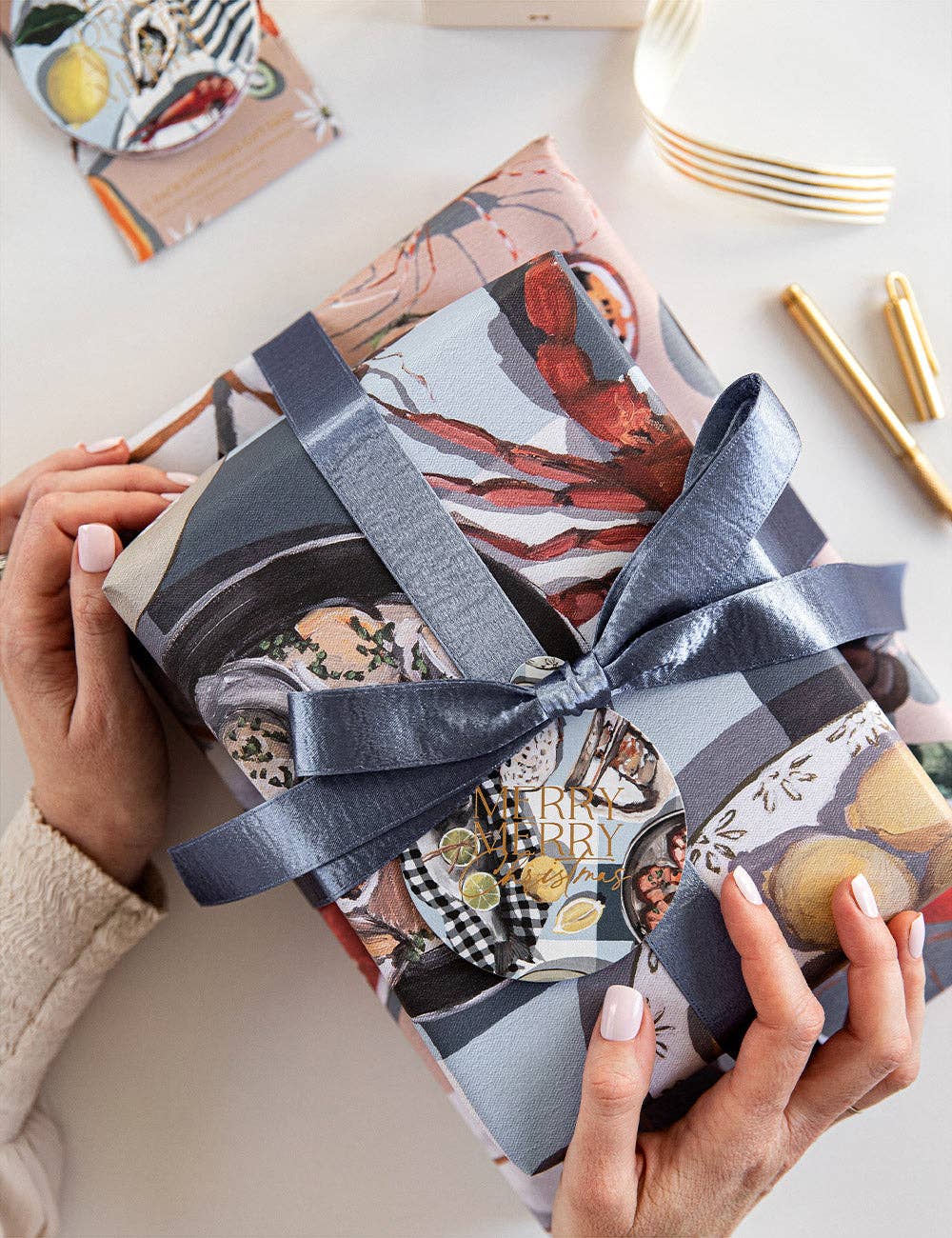 Bespoke Letterpress - Wholesale Inpakpapier - Zomerpicknick/Crab & Squid cadeauverpakking, 6 stuks4