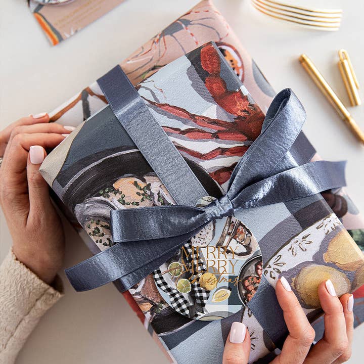 Bespoke Letterpress - Wholesale Flat Wrap - Summer Picnic / Crab & Squid 6pk Gift Wrap4