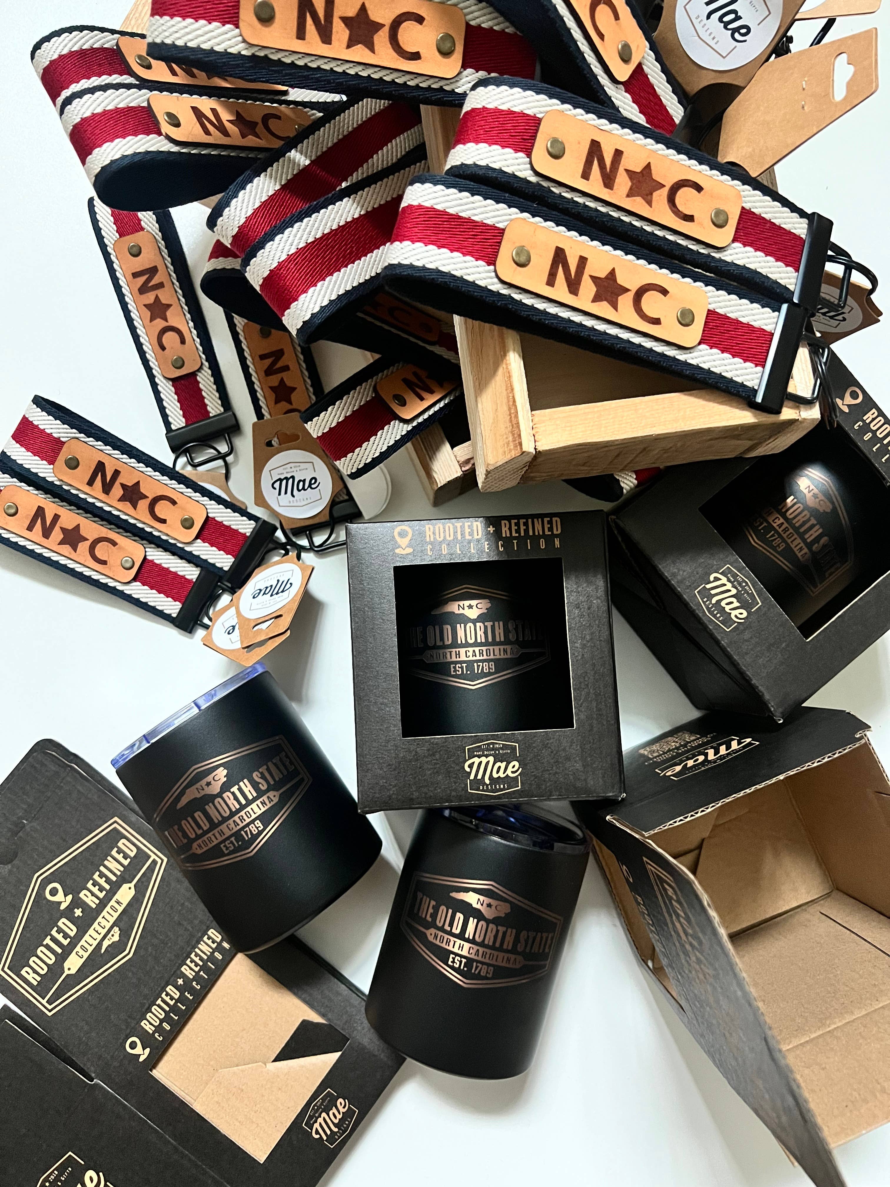 Mae Designs LLC - Wholesale Insulated Mug/Tumbler - The Old North State Badge Low Ball Tumbler Cream + Black1