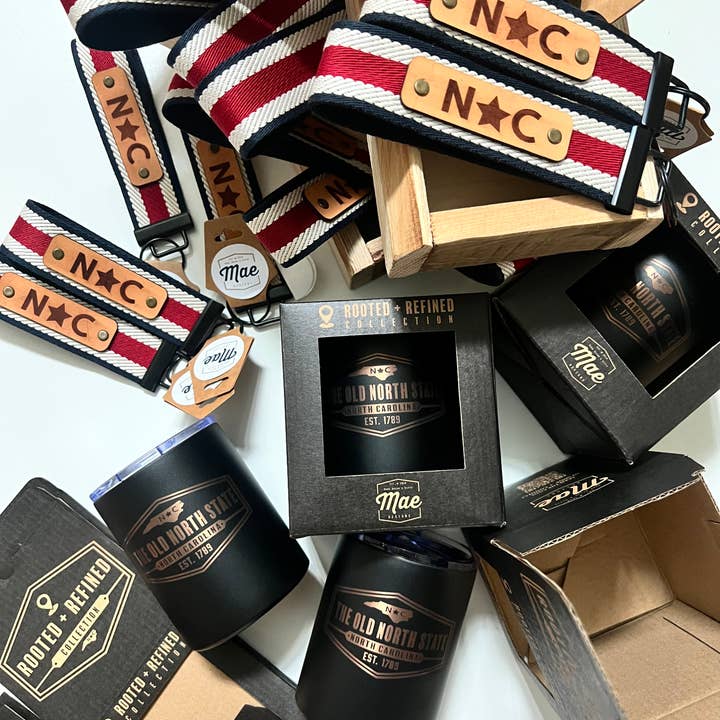 Mae Designs LLC - Wholesale Insulated Mug/Tumbler - The Old North State Badge Low Ball Tumbler Cream + Black1