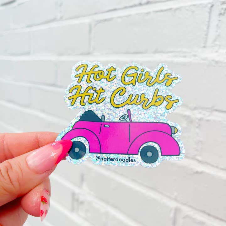 NatterDoodle - Wholesale Sticker - Hot Girls Hit Curbs Glitter Waterproof Funny Sticker