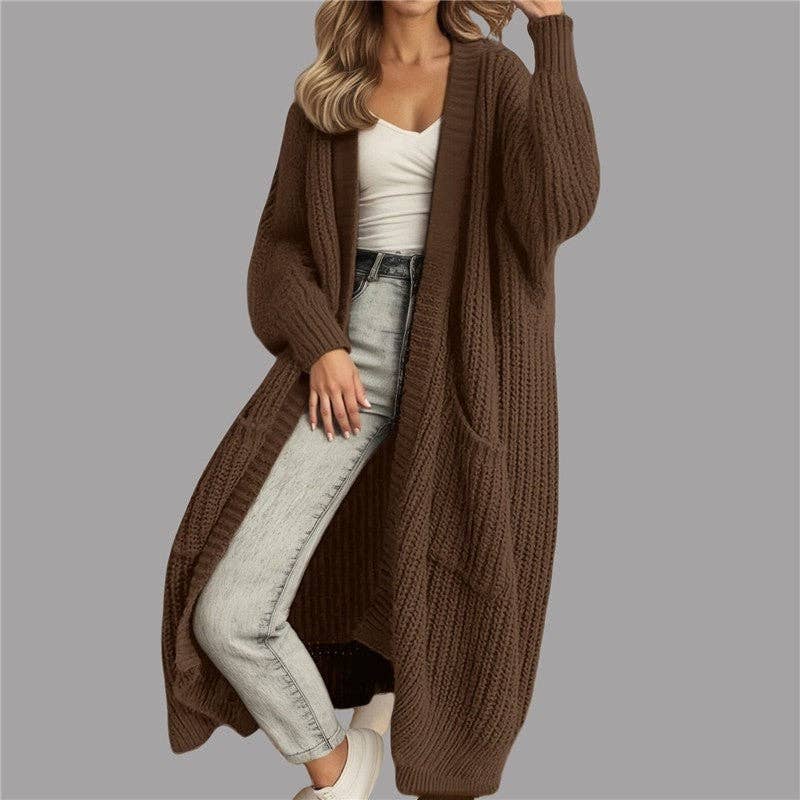 FurDecoration - Wholesale Cardigan - Dames - Halflange effen kleur losse cardigan jas3