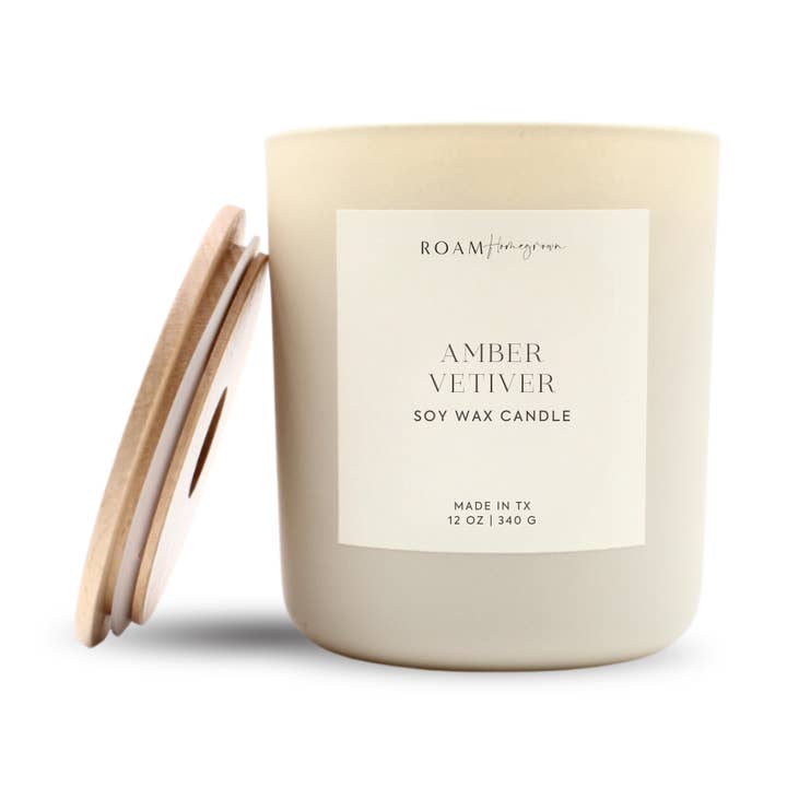 Luxe Cream Candle 12 oz, Amber Vetiver for wholesale by ROAM Homegrown