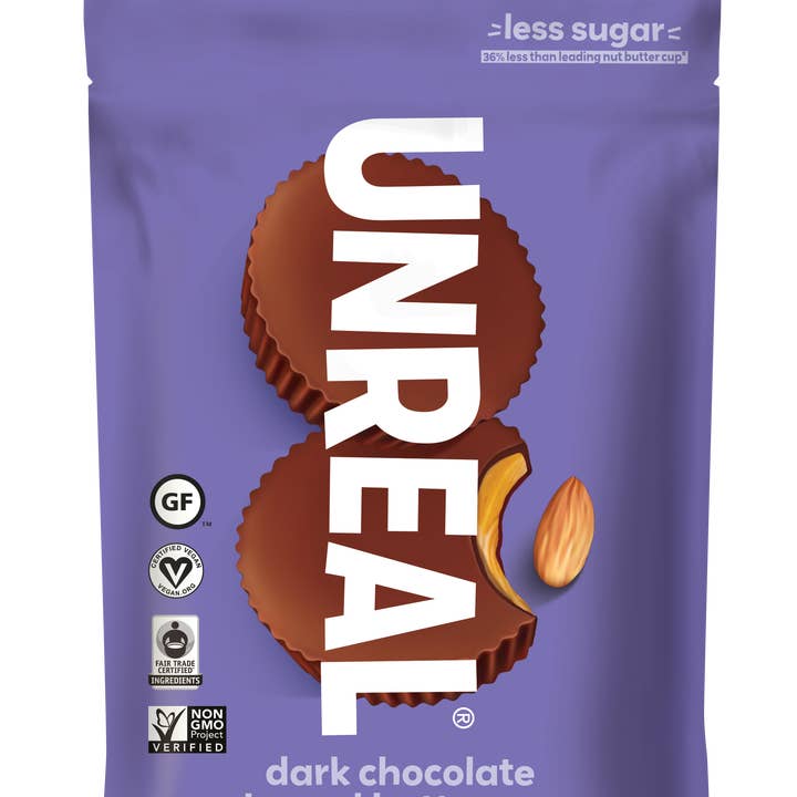 UNREAL - Wholesale Chocolate Covered Sweets - Dark Chocolate Almond Butter Cups - 6 Bag Case