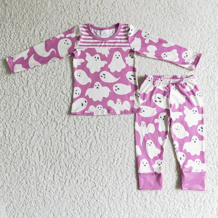 Aier Wholesale - Wholesale Sleepwear Set - Kids - Baby Girls Halloween pink ghost pajamas sets