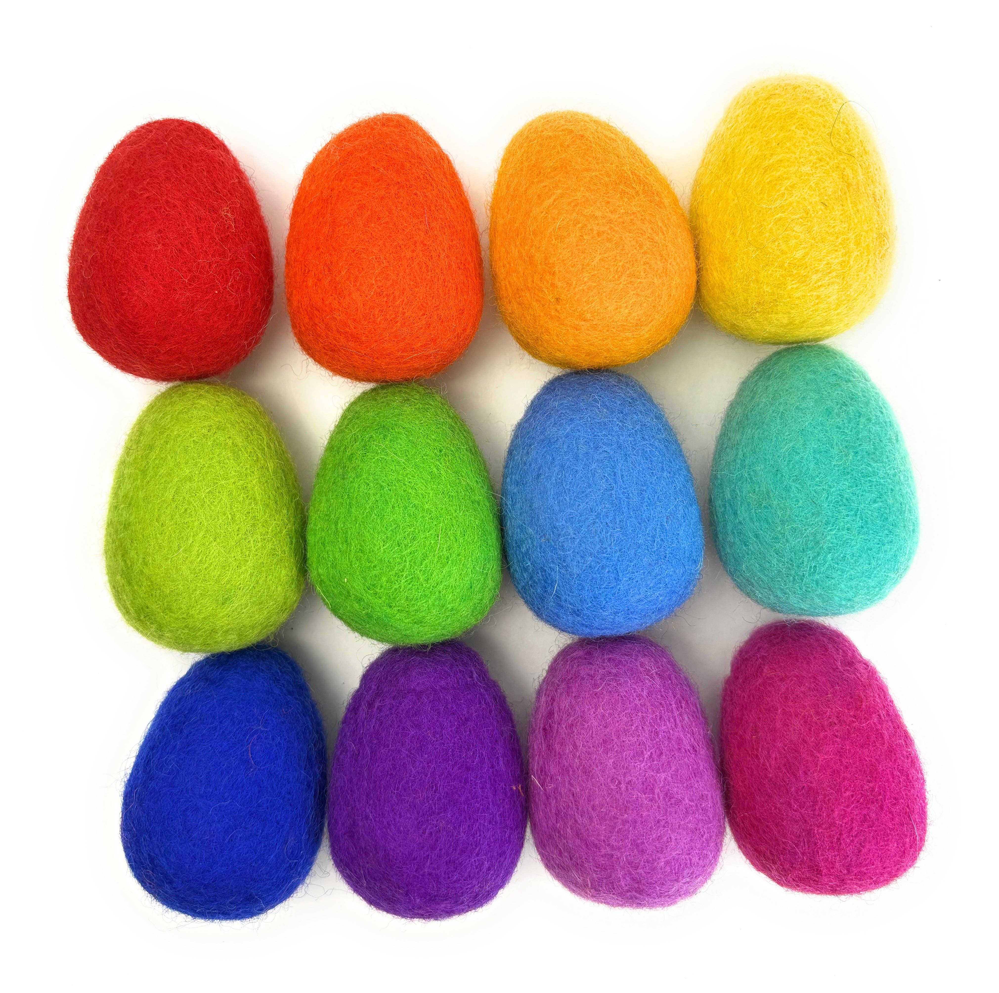 Wildflower by hu hands - Wholesale Toy set – Kids - (12) Sorting 100% Wool Felt Eggs - Rainbow Party0