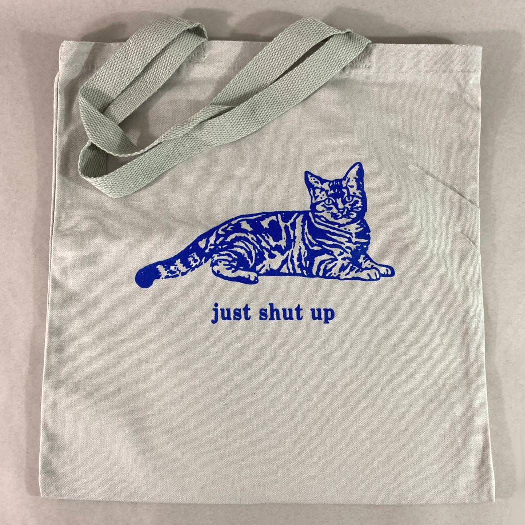 Rx Letterpress - Vente Tote bag – unisexe - Just Shut Up | Humour pour amateurs de chats | Tote bag en toile drôle3