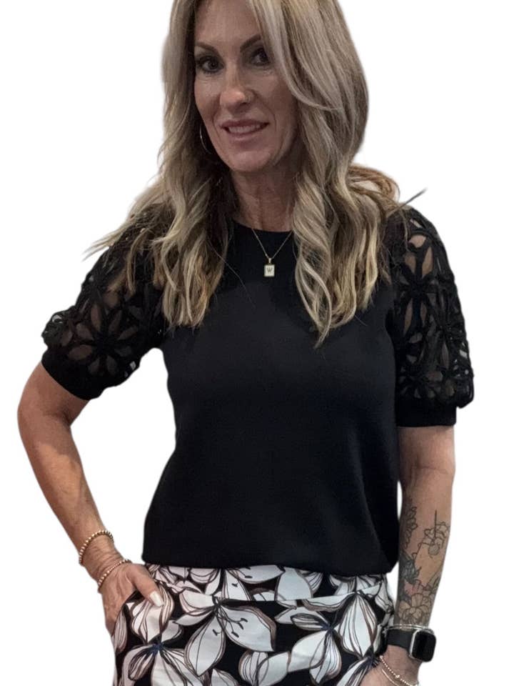 NS816HTD2-BV - Black Victoria Blue Floral - Printed Skort A3731 for wholesale by K & C Clothing, Inc.