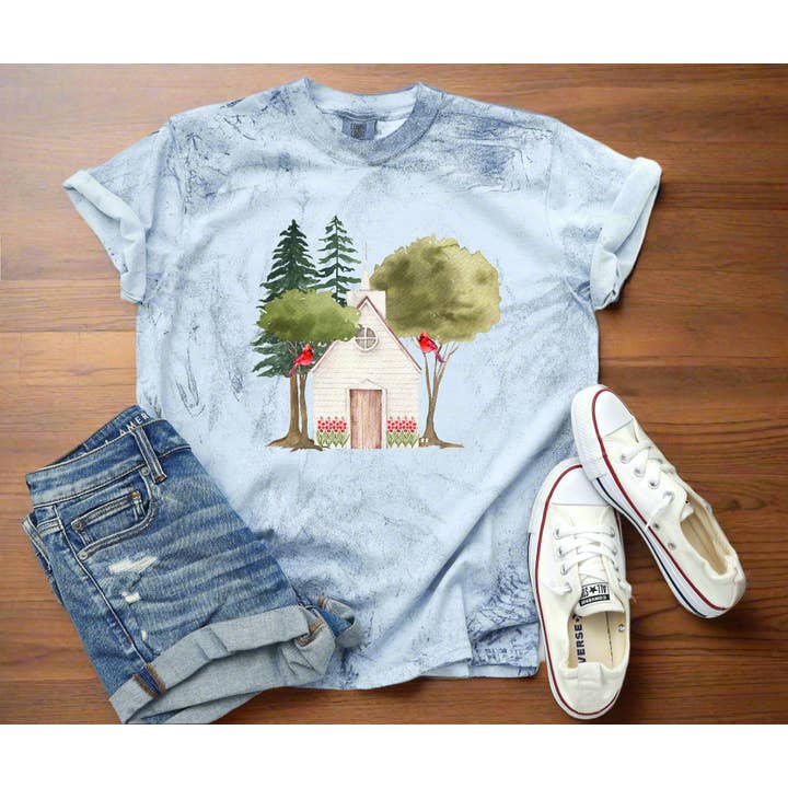 Cardinal Church Ocean Blue Tie Dye Tee for wholesale by The Red Rival Wholesale