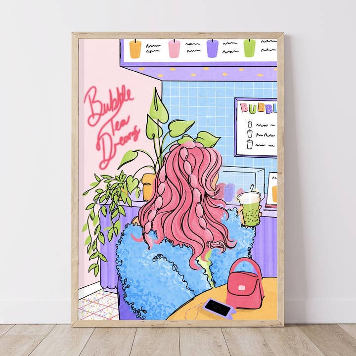 Impression illustrée Rêves de Bubble Tea pour la vente par Laura Frances Heitzman