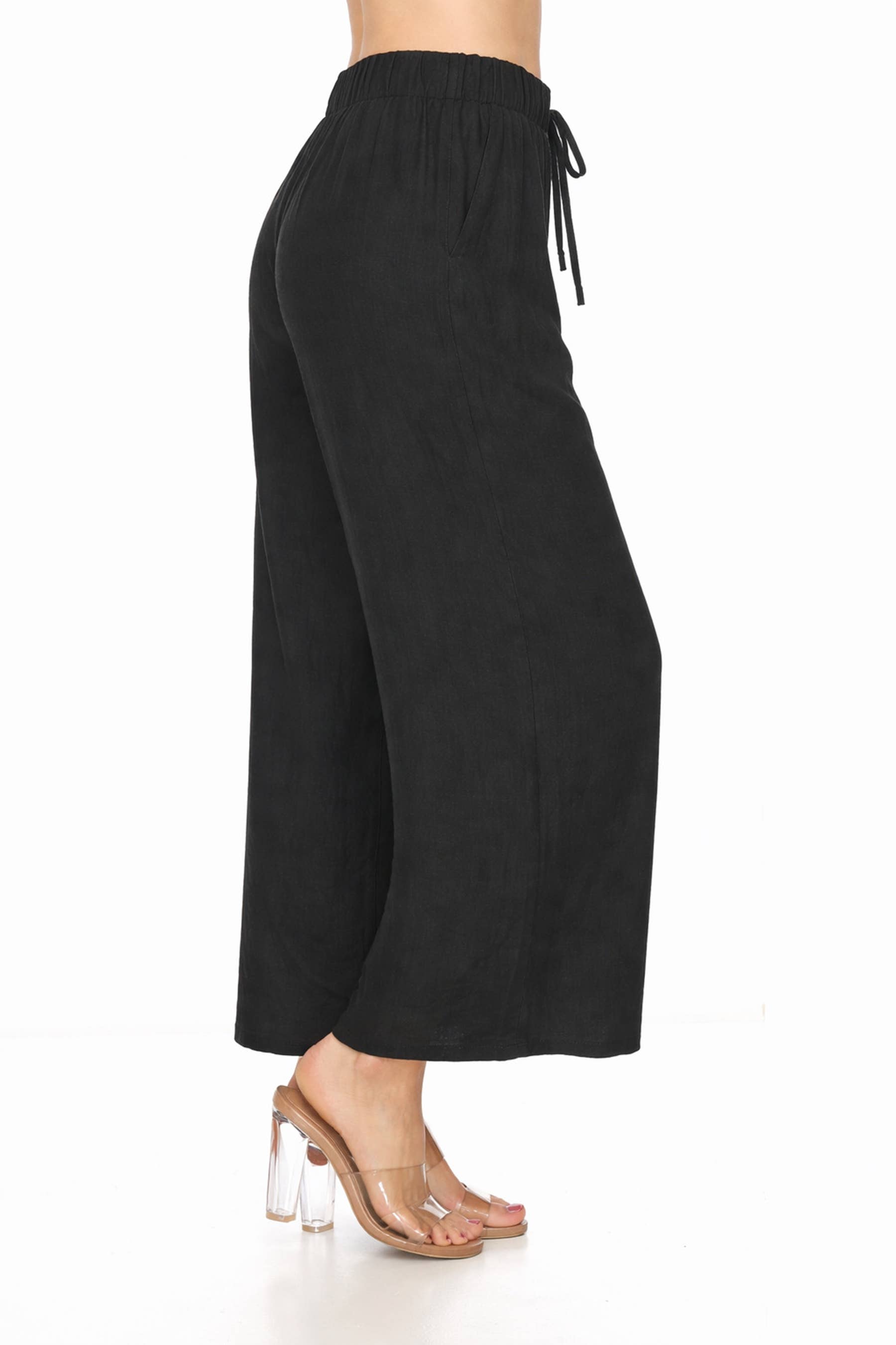 MOA COLLECTION - Wholesale Pants - Women's - Linen Texture Wide Leg Palazzo Pants Casual Style1