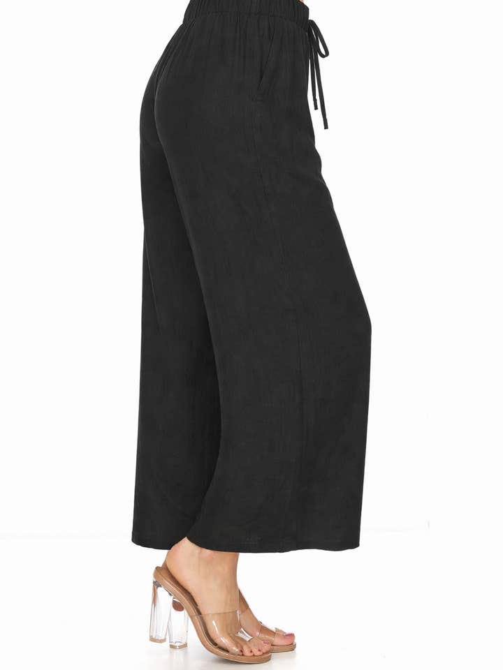 MOA COLLECTION - Wholesale Pants - Women's - Linen Texture Wide Leg Palazzo Pants Casual Style1
