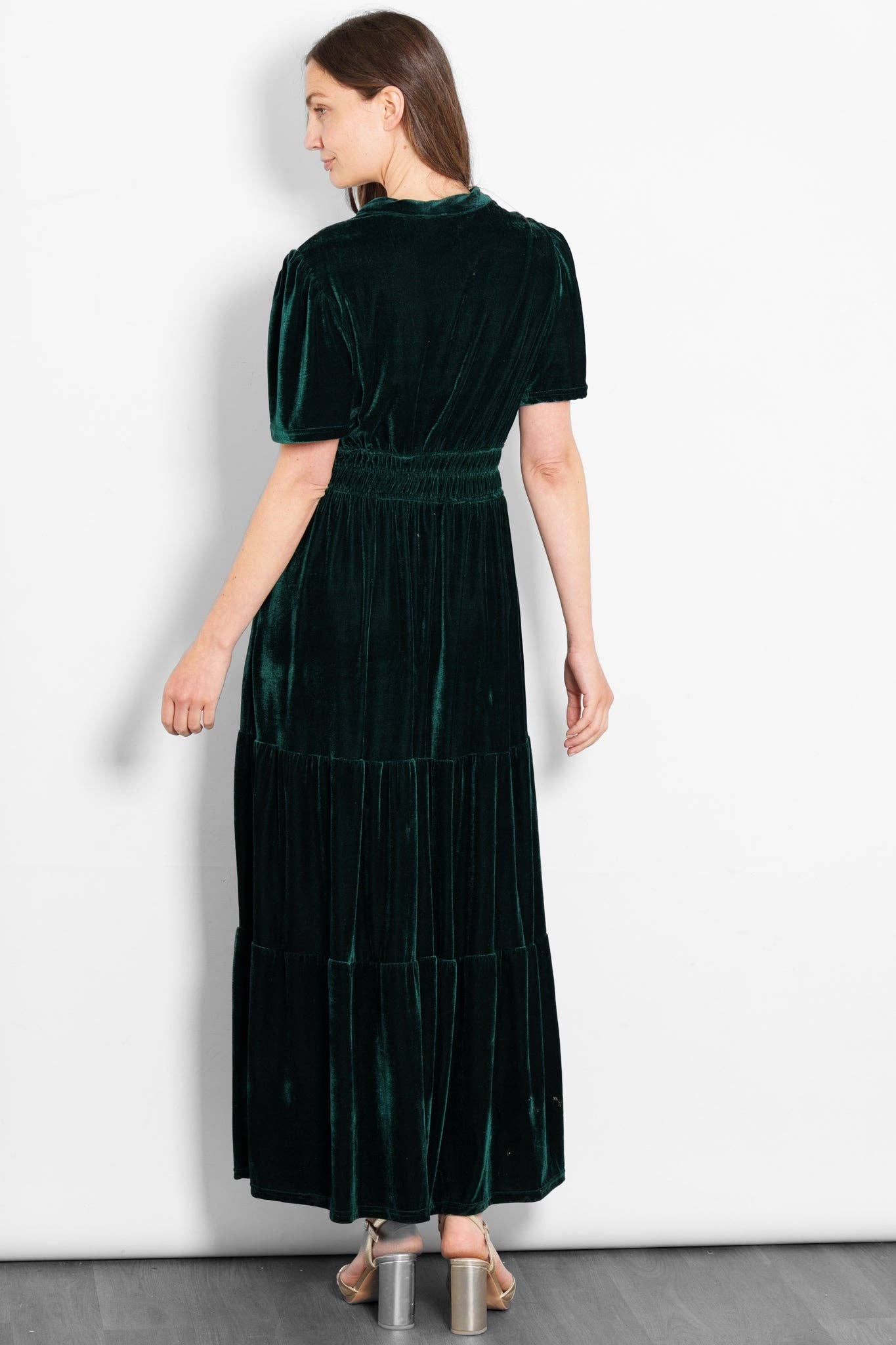 Sarta - Wholesale Dress - Women's - Roxy Tiered Maxi Dress- Green, Velvet4