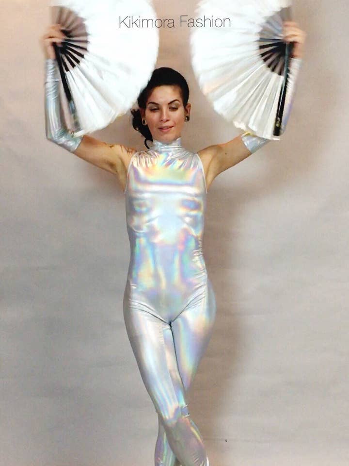 Ropa de Baile Exótica, Disfraz de Unicornio, Mono de Spandex, Body de Gimnasia, Catsuit Holográfico Plateado, Tendencias Actuales, Atuendo para Rave para venta al por mayor de Kikimora Fashion