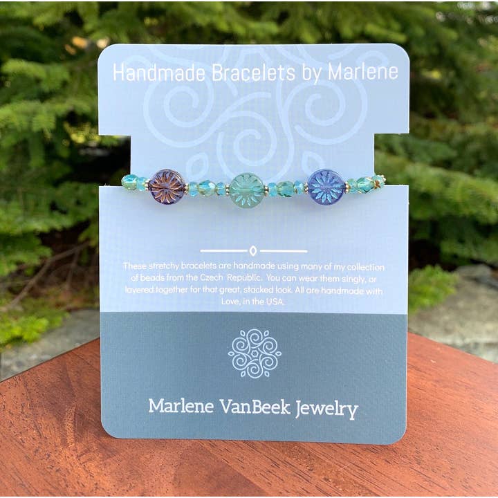 Marlene VanBeek Jewelry - Venta al por mayor Pulsera de cuentas - Pulsera Elástica Cardada Aster - Flores de Jardín Rosas10