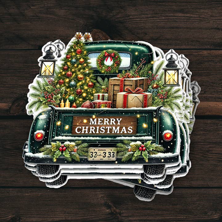Grüner Feiertags-LKW-Aufkleber | Weihnachts-Pickup-Truck-Aufkleber für den Großhandel von PiggyPrintStickers
